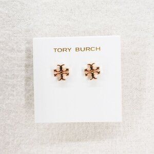 Tory Burch Logo Stud Earrings Rose Gold OS